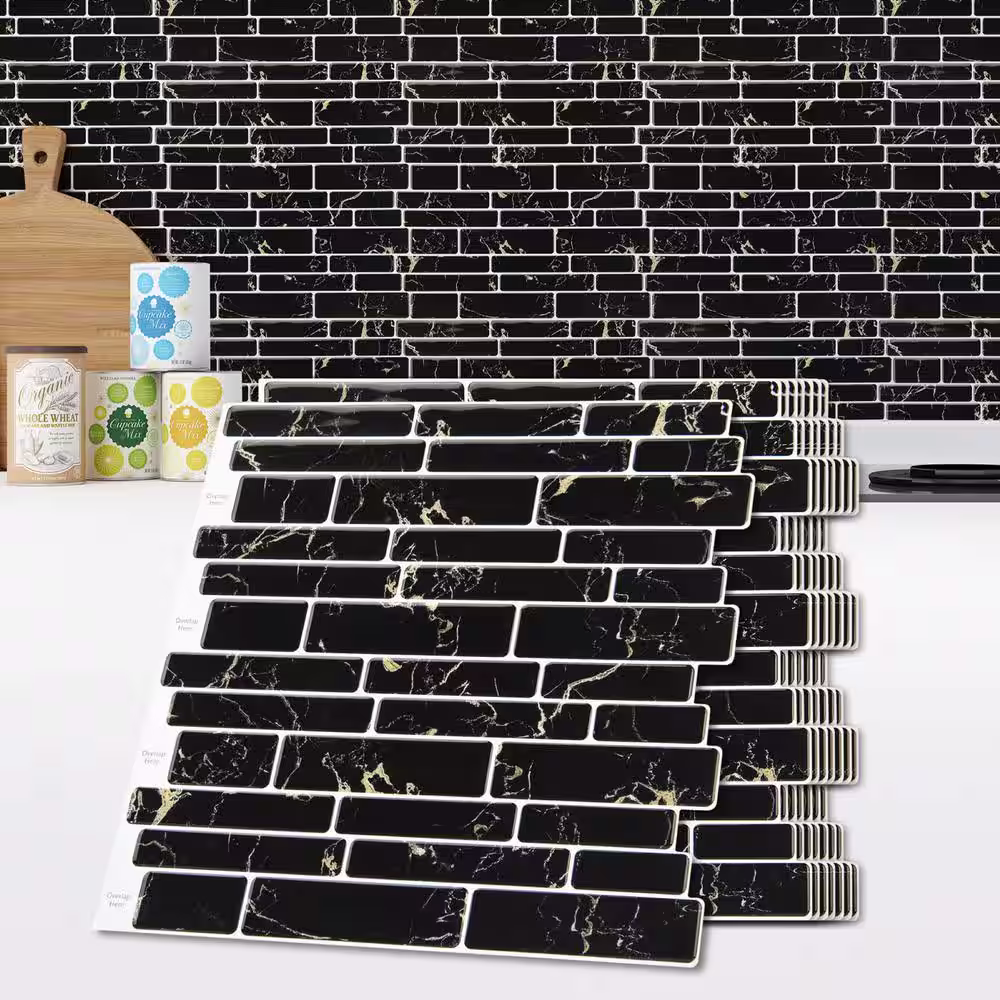 Art3d Black Marble Design 12 in. x 12 in. Vinyl Peel and Stick Tile (9 sq. ft./Box)