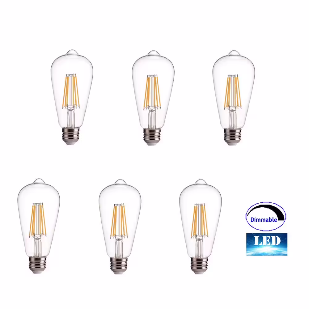 ARTIVA 75-Watt Equivalent E26 ST21 Dimmable Edison LED Light Bulb Warm White (Set of 6)