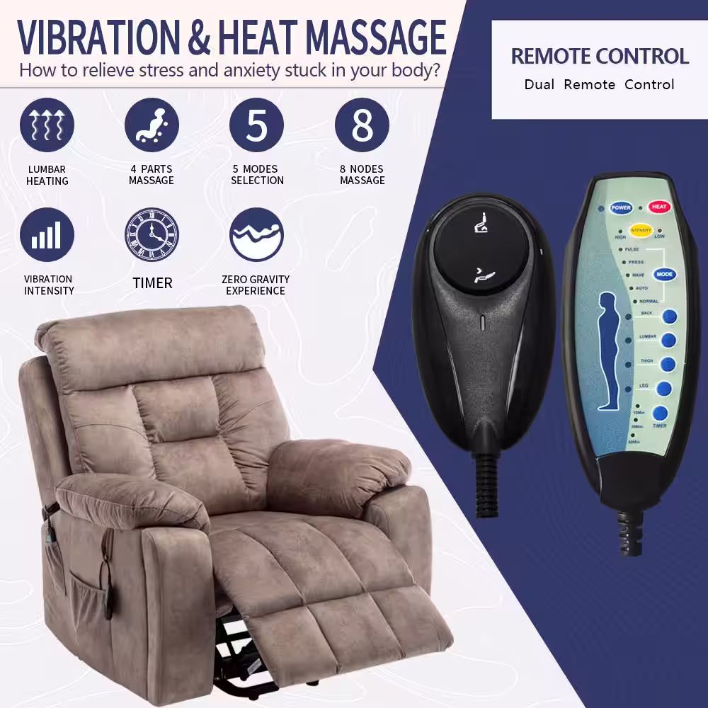 aisword Flagship Oversized(Flat more than 6.1 ft.) Velvet Recliner Lift Sofa with Massage,Heating and Assisted Standing - Brown3