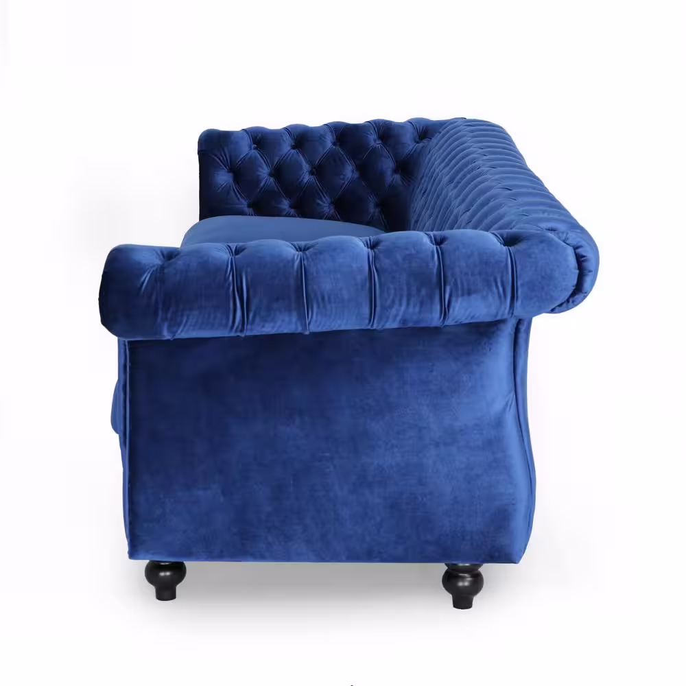 Noble House Sommerville Navy Blue Velvet 3-Seater Chesterfield Sofa with Flared Arms