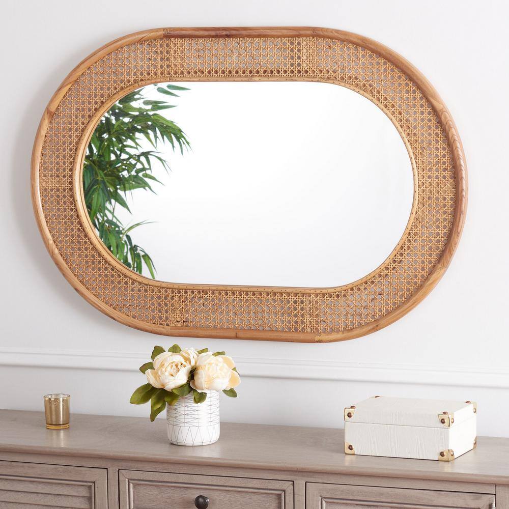 SAFAVIEH Cayce 23.7 in. W x 35.5 in. H Wood Oval Modern Natural Mirror