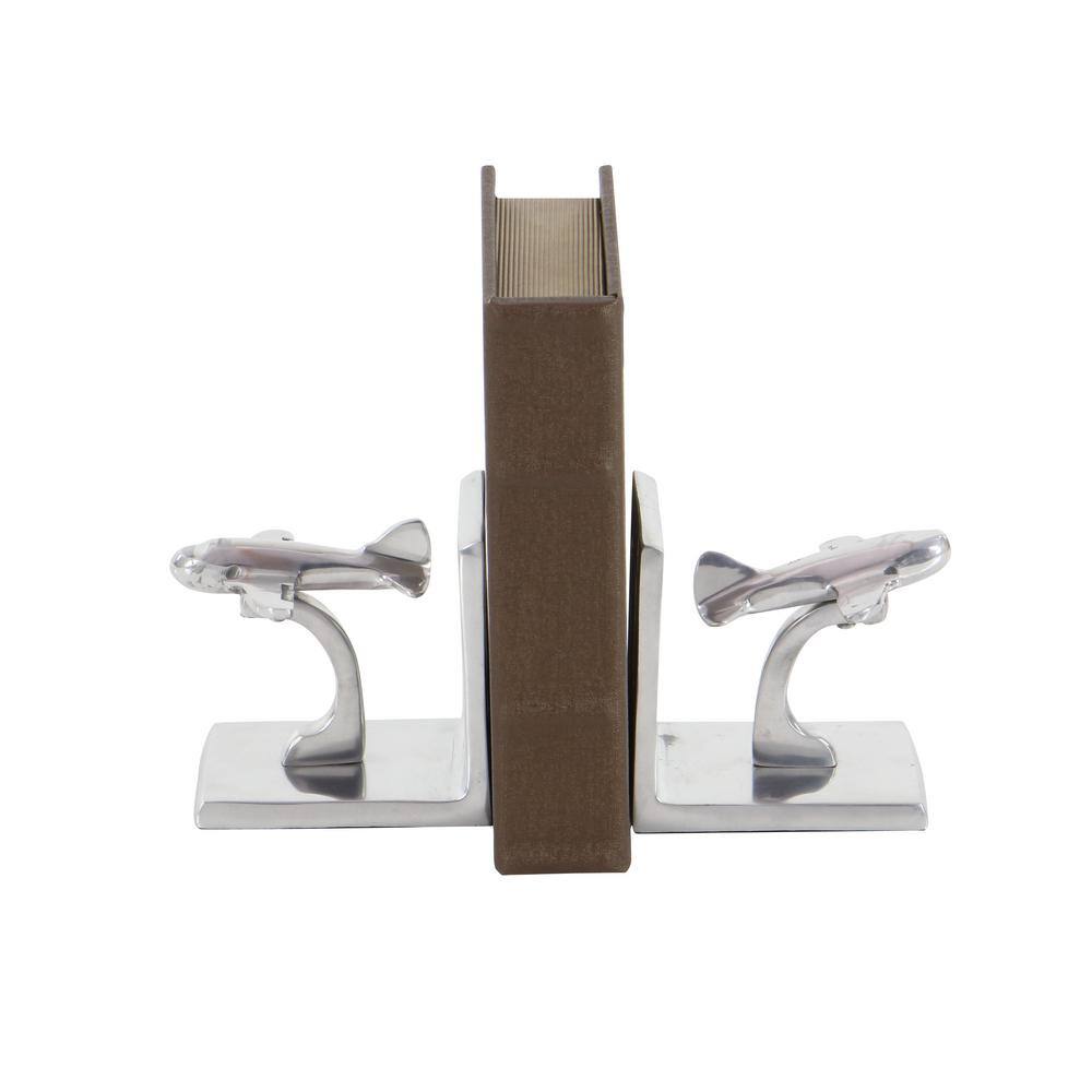 Litton Lane Silver Aluminum Airplane Bookends (Set of 2)