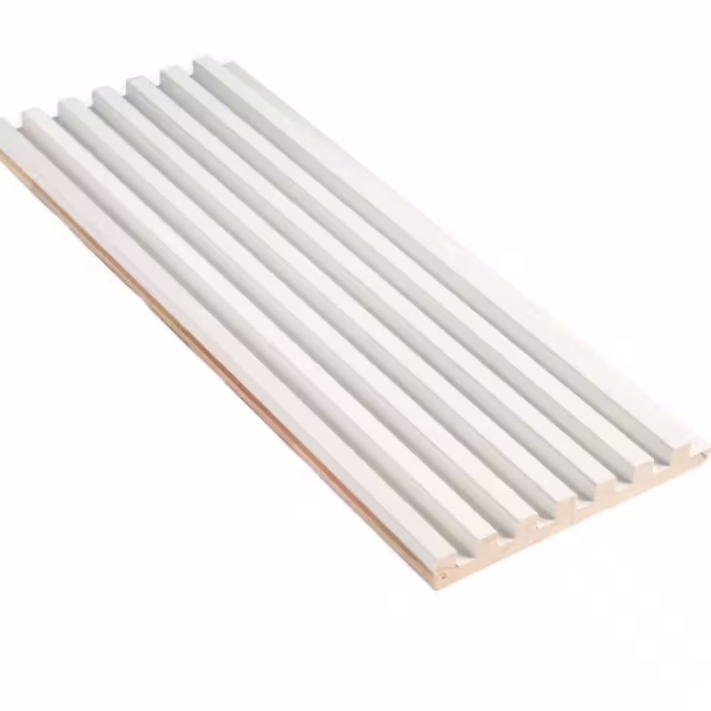 Ejoy 106 in. x 6 in x 0.5 in. Solid Wood Wall 7 Grid Cladding Siding Board in Off White Color (Set of 4-Piece)