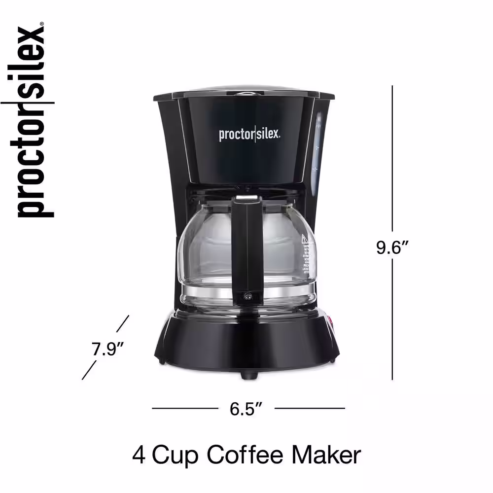 Proctor Silex 4-Cup Black Coffee Maker with Keep Warm Setting