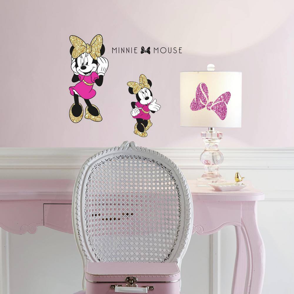 RoomMates 5 in. x 11.5 in. 4-Piece Minnie Mouse Peel and Stick Wall Decals with Glitter