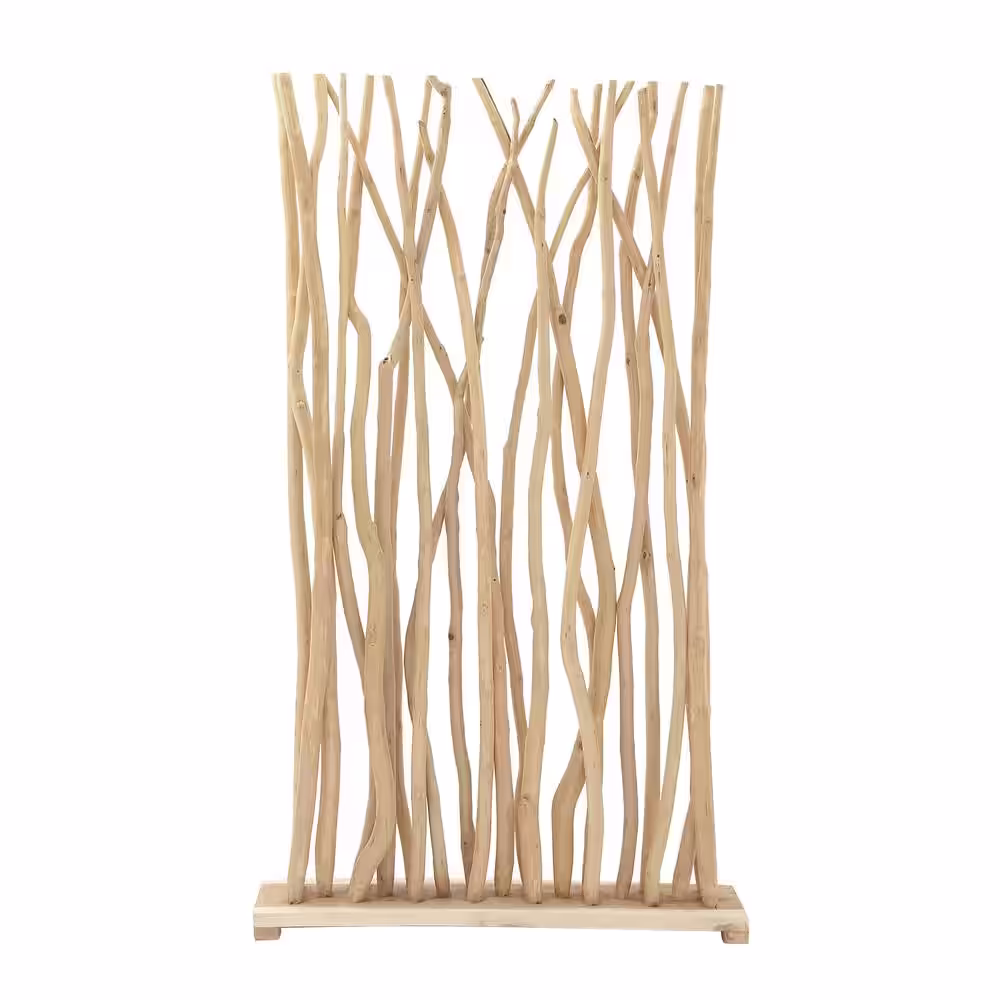 Litton Lane 7 ft. Light Brown Single Panel Tree Handmade Room Divider Screen with Raw Branches