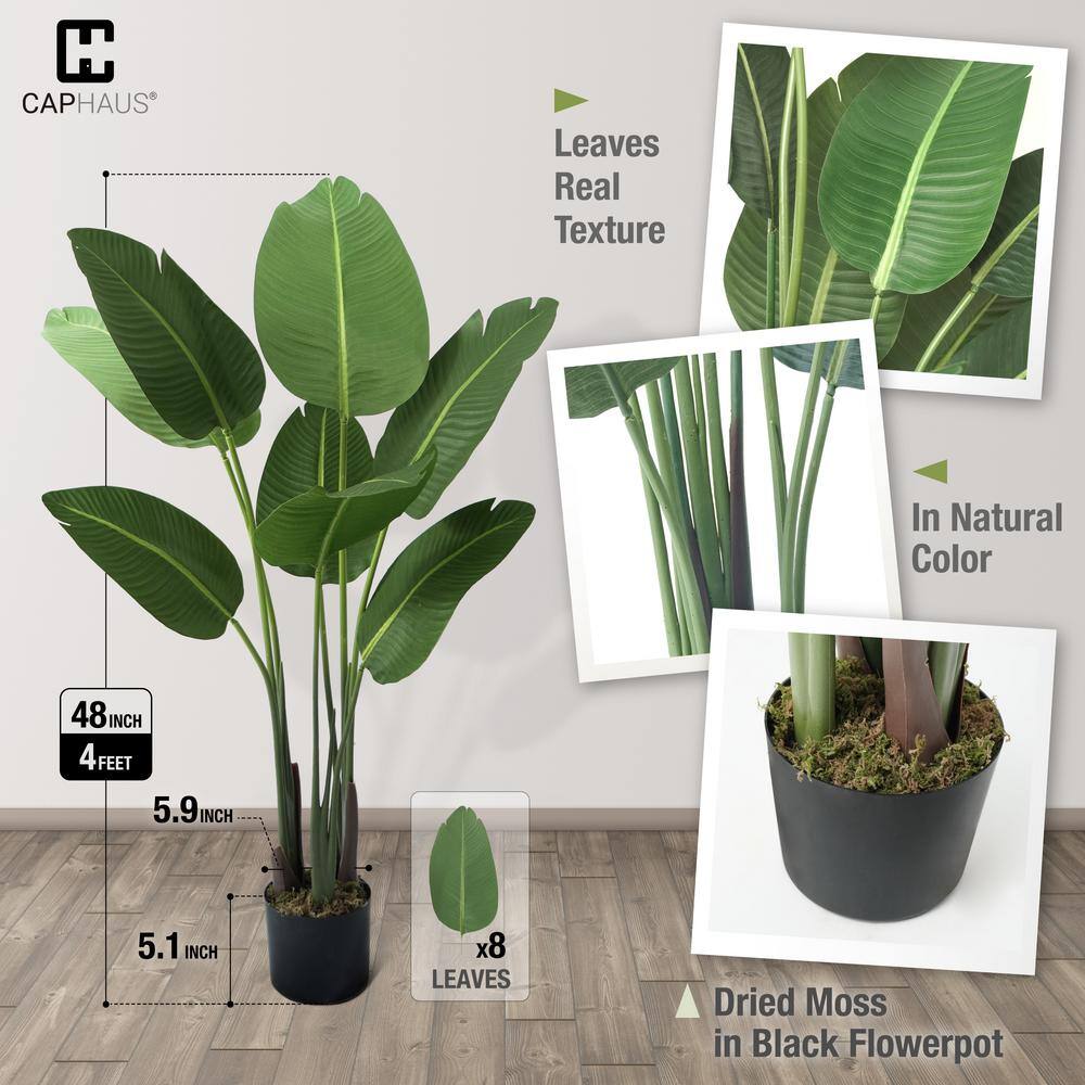 CAPHAUS 4 ft. Artificial Bird of Paradise Plant with 8 Trunks, Realistic Look & Easy Maintenance, Perfect for Home or Office