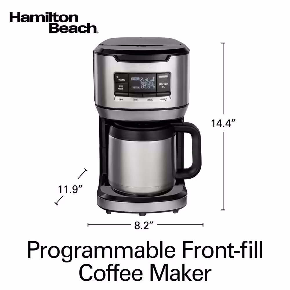 Hamilton Beach 12-Cup Black Programmable Front-Fill Coffee Maker with Thermal Carafe