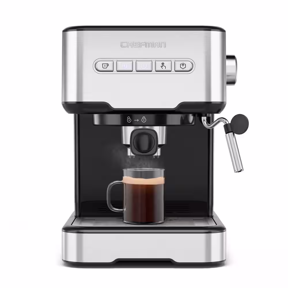 Chefman 1-2 Cup Stainless Steel Espresso Machine with Steamer 6 in 1Coffee, Cappuccino, Latte, Coffee Machine and Frother