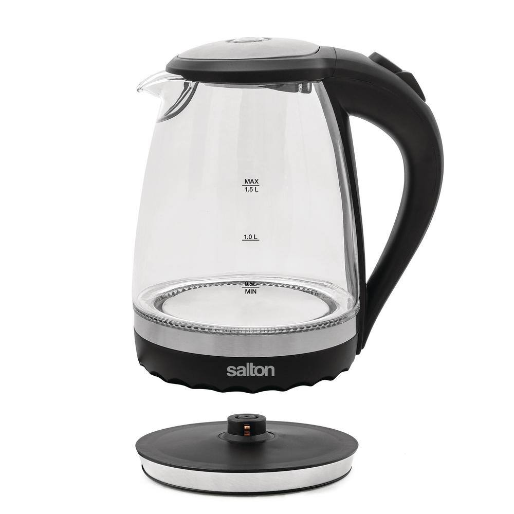 Salton 6-Cup Stainless Steel Cordless Electric Glass Kettle with Automatic Safety Shut Off