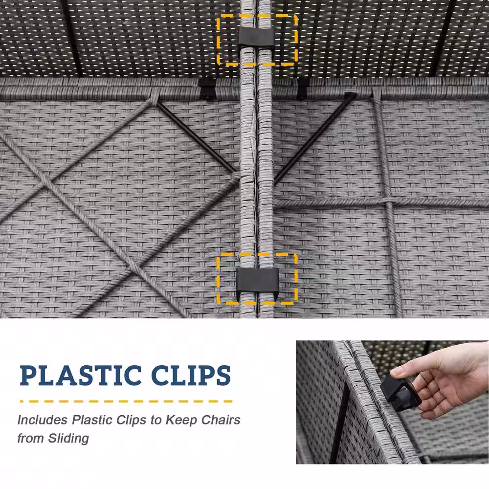 None 7-Piece Wicker Outdoor Patio Conversation Seating Sofa Set with Coffee Table, Dark Blue