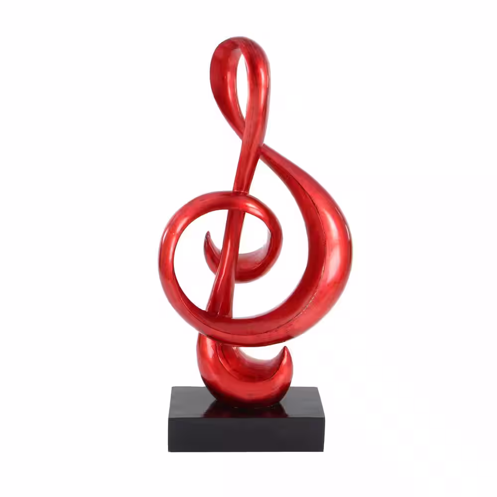 Litton Lane Red Polystone Music Sculpture with Black Base