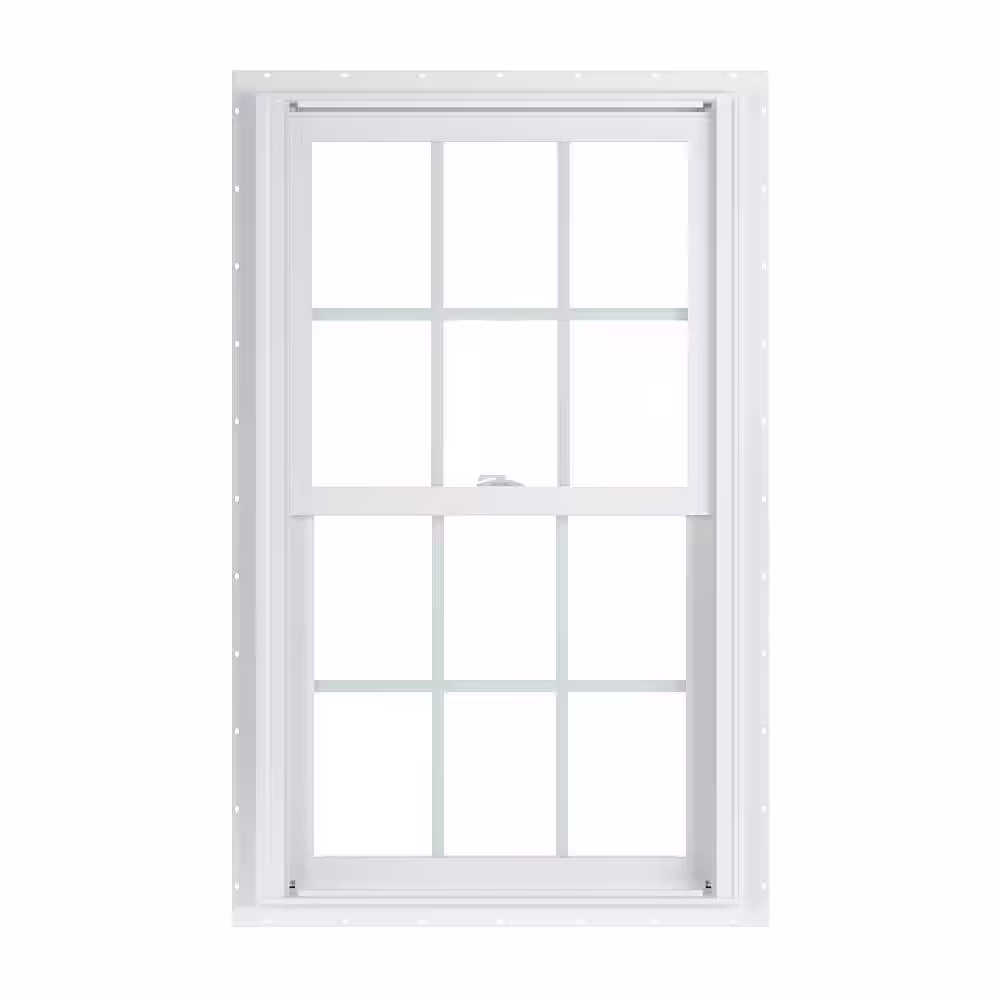American Craftsman 27.75 in. x 46 in. 70 Series Low-E Argon PS Glass Double Hung White Vinyl Fin Window with Grids, Screen Incl