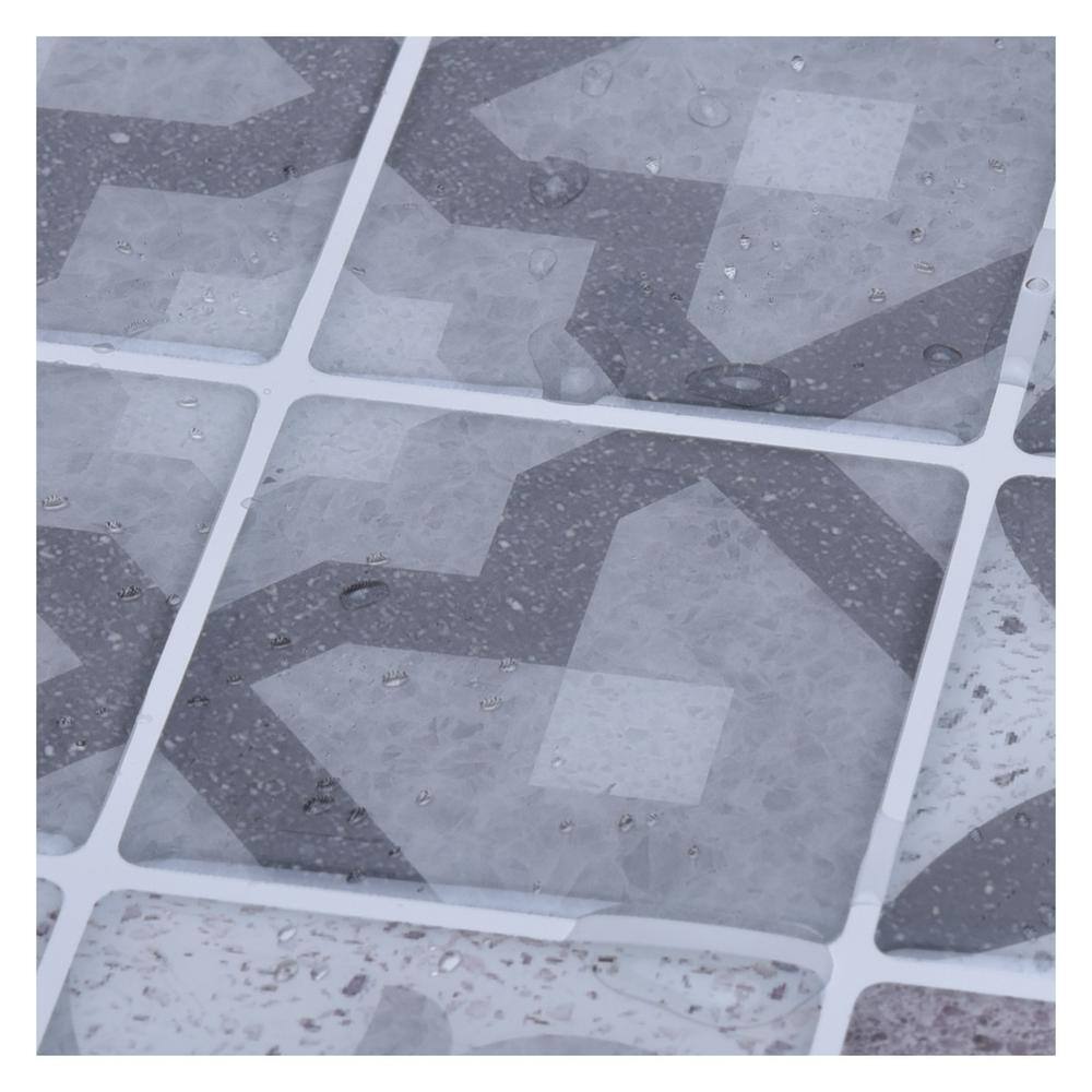 Art3dwallpanels Gray Flower Mexican 11.8 in. x 11.8 in. Vinyl Peel and Stick Backsplash Tile (9.7 sq. ft./Pack)