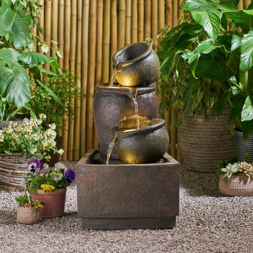 Noble House Bochas Resin 3-Tiered Waterfall Vase Fountain