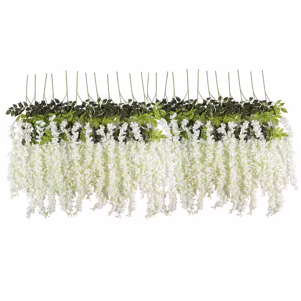 Ejoy 45 in. Artificial Silk White Wisteria Mixed Flower Vines (Set of 120-Piece)