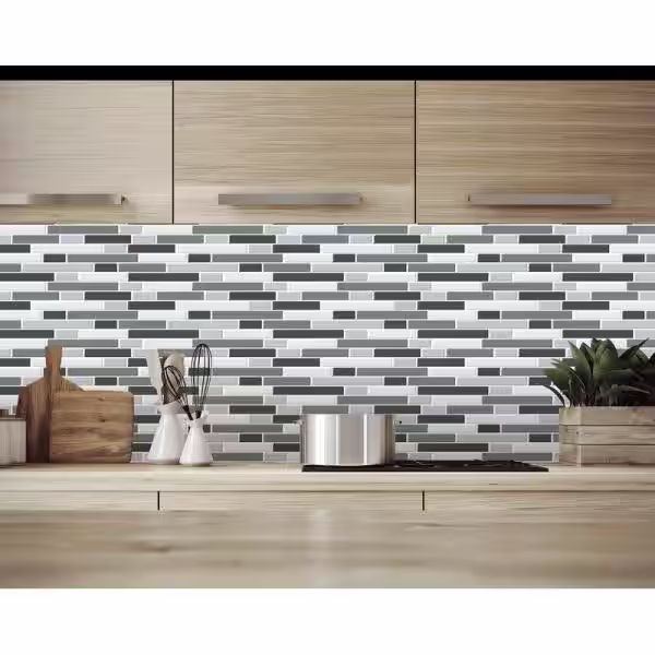 LONGKING Crescendo Terra Black Gray 12 in. x 12 in. Vinyl Peel and Stick Backsplash Tile (8.1 sq. ft./Pack)