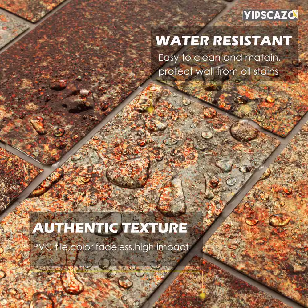 Yipscazo Rusty Red 12 in. x 12 in. PVC Peel and Stick Tile Backsplash (5 sq. ft./5 Sheets)