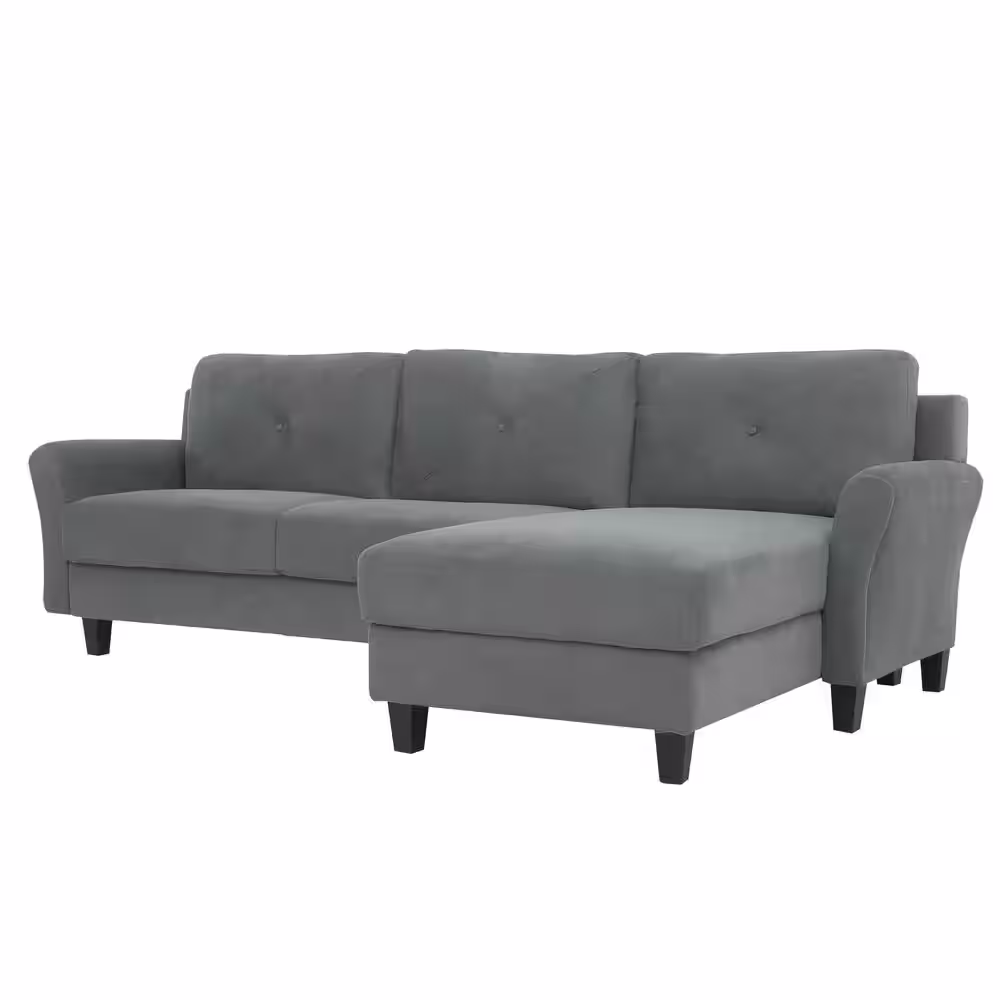 Lifestyle Solutions Harvard Dark Gray Microfiber 3-Seater L-Shaped Right-Facing Sectional Sofa with Curved Arms