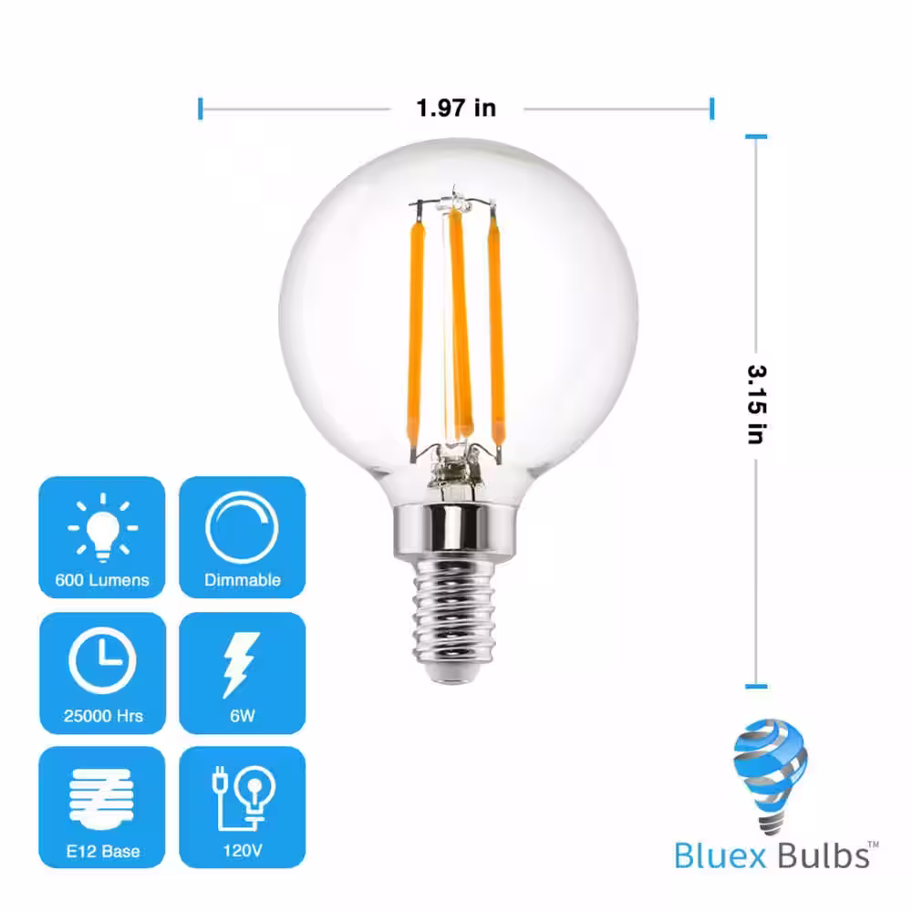 BLUEX BULBS 40-Watt Equivalent G16.5 Household Indoor LED Light Bulb in Warm White (6-Pack)