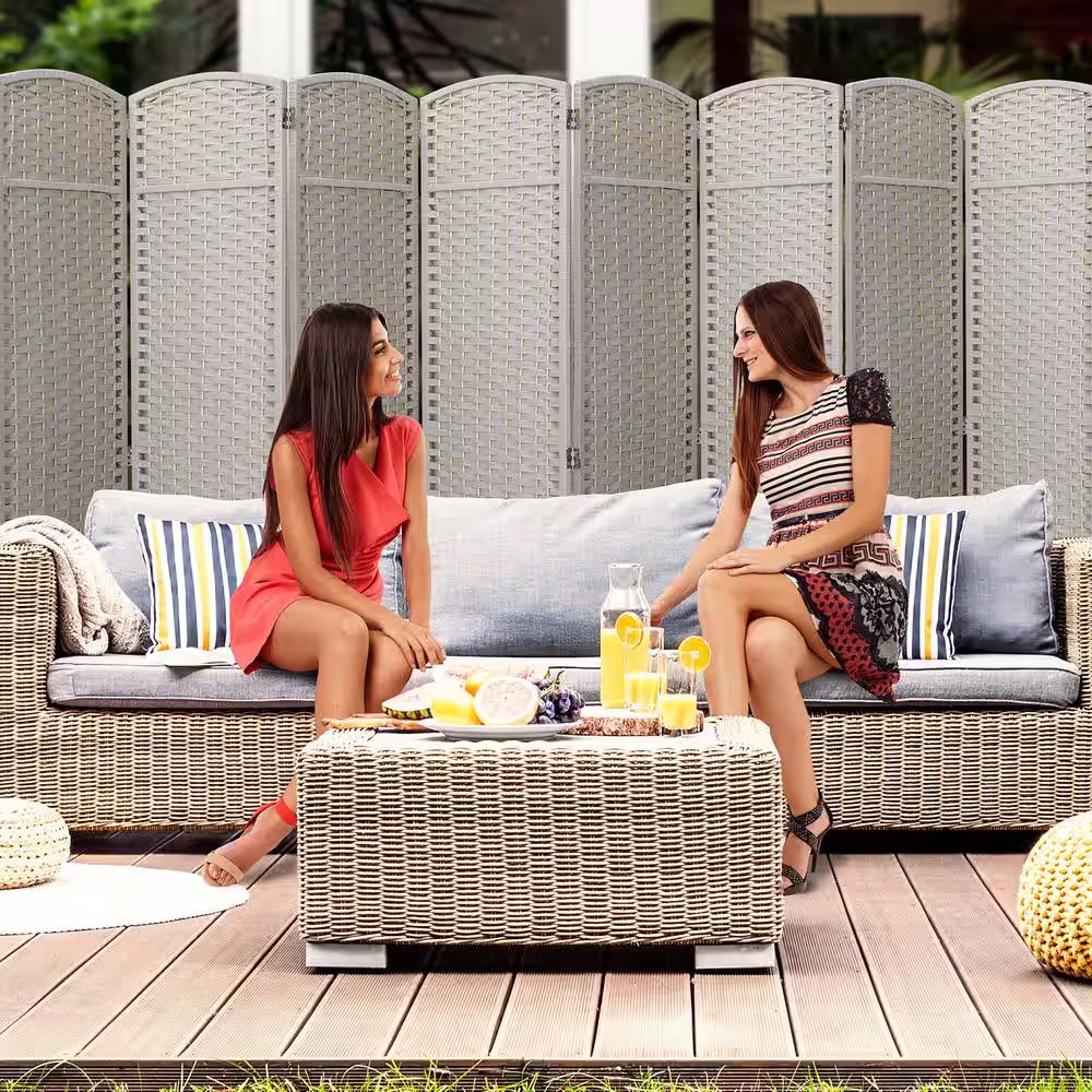 Sorbus 8-Panel 6 ft. Tall Double Hinged Foldable Panel Room Divider (Beige Wood)