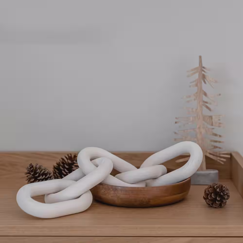 None Wood Chain Link Decor, White