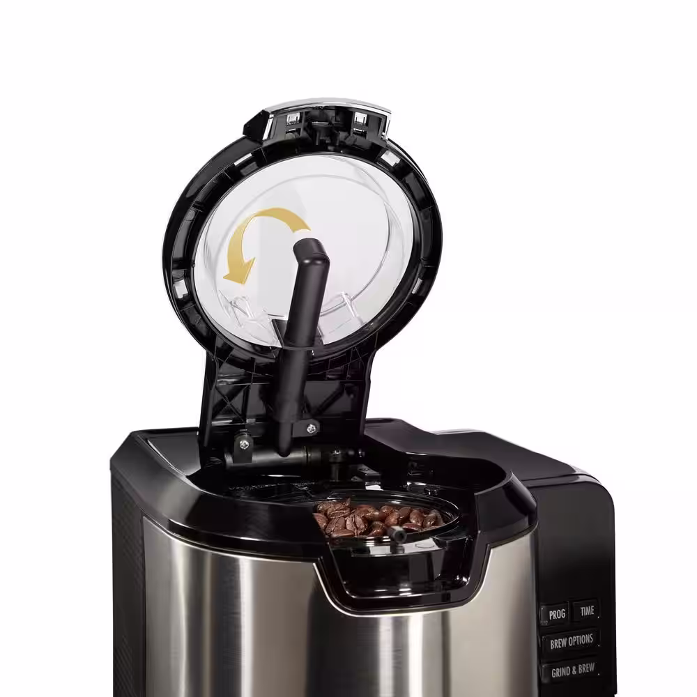 Hamilton Beach 10-Cup Black and Stainless Steel Drip Coffee Maker with Auto-Rising Coffee Grinder