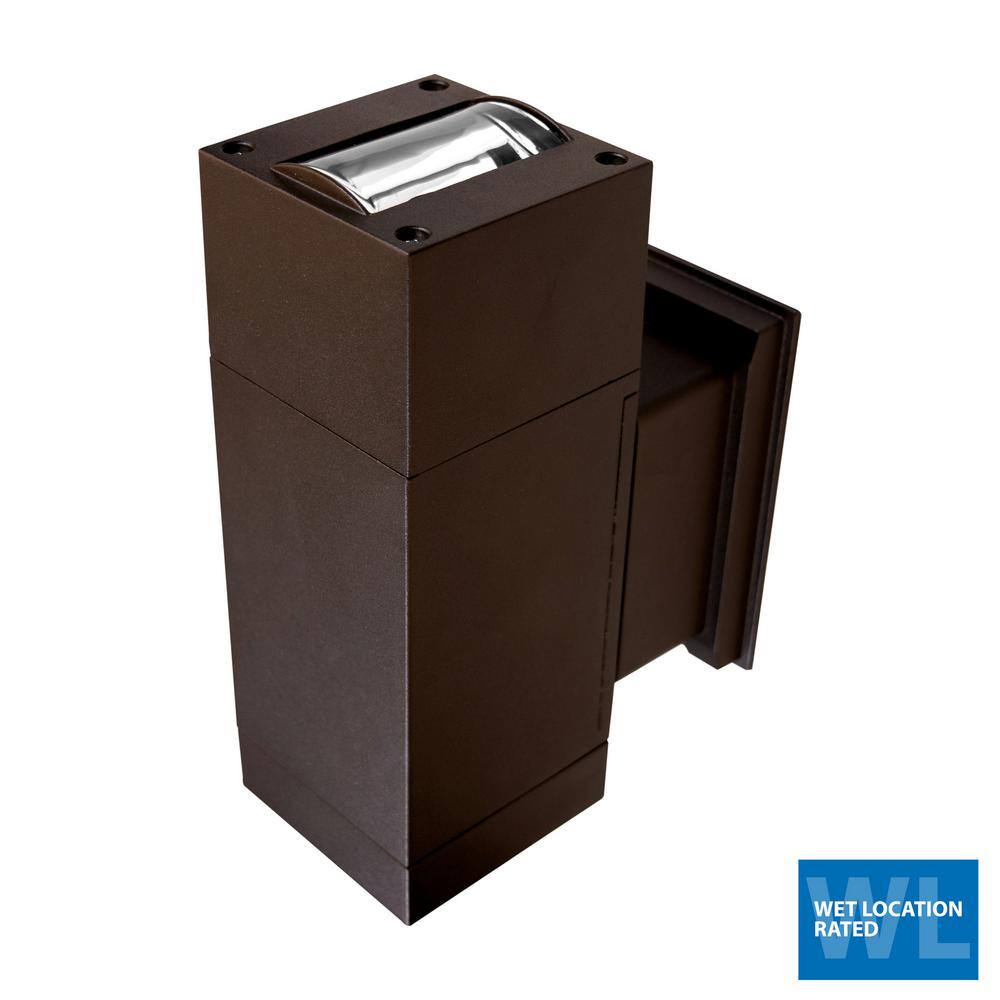 NICOR Dorado 90-Watt Equivalent Integrated LED Bronze Outdoor Cylinder Wall Pack Light with Up/Down Fan Distribution, 3000K