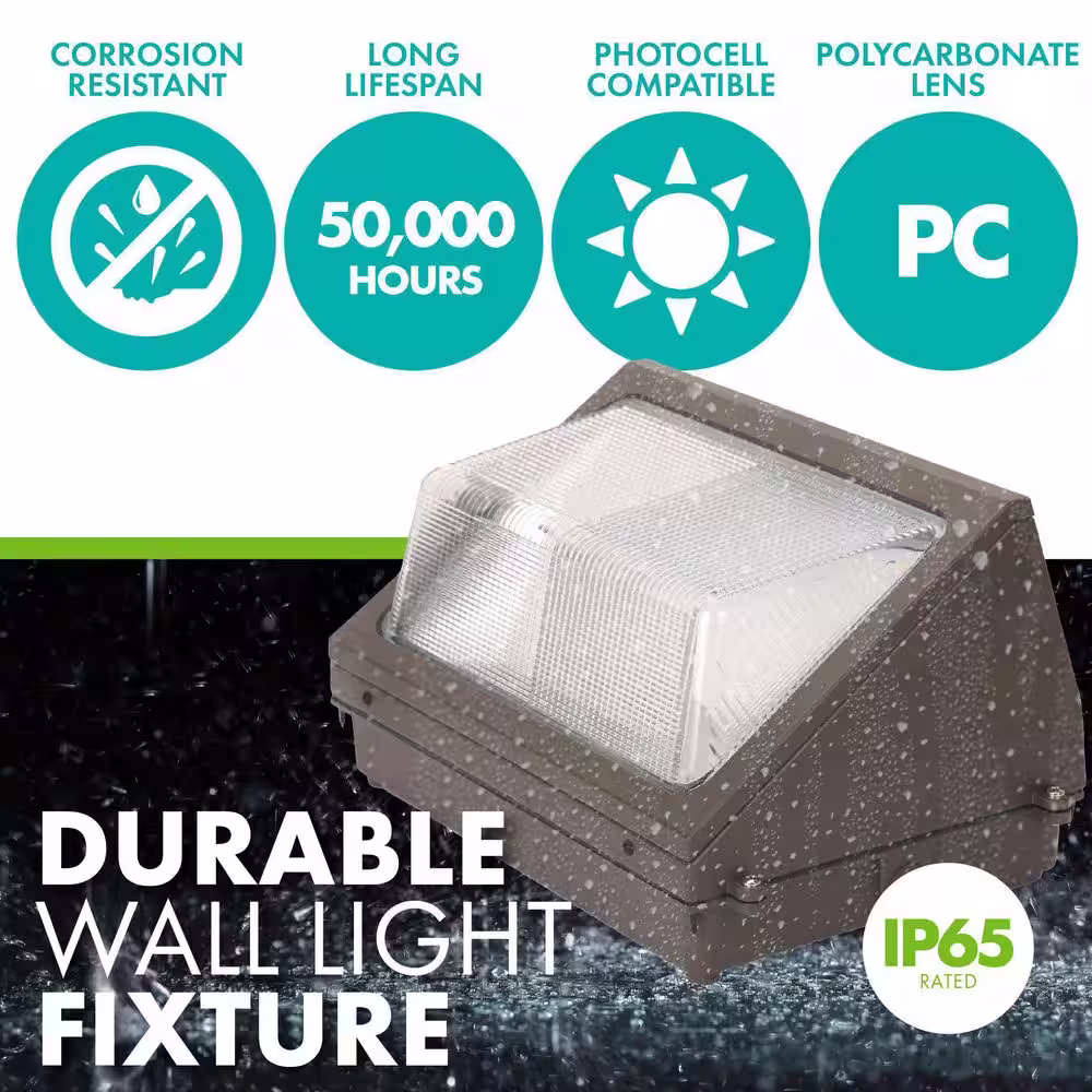 Simply Conserve 50-Watt 150-Watt Equivalent Integrated LED Bronze Wet Rated Wall Pack Light 5000K