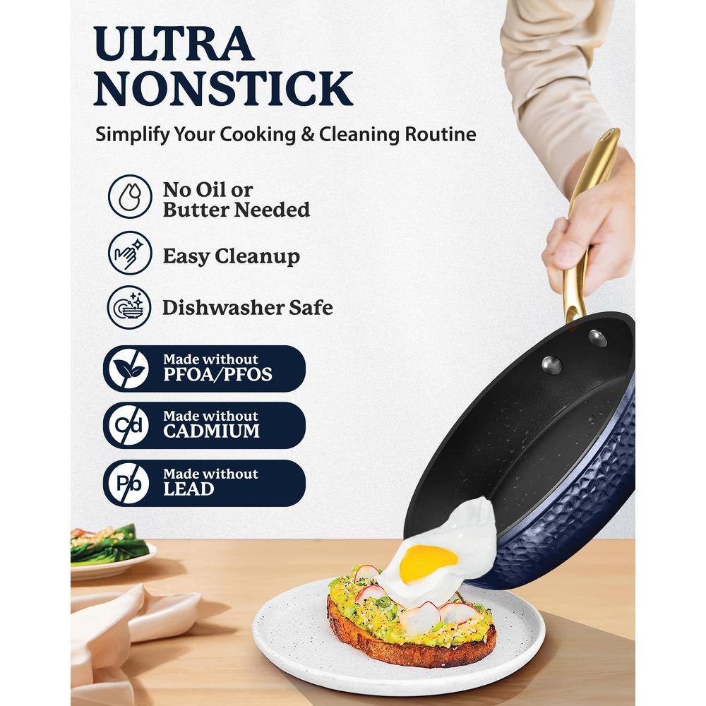 GRANITESTONE Charleston Collection 8 in. Aluminum Hammered Nonstick Frying Pan in Navy