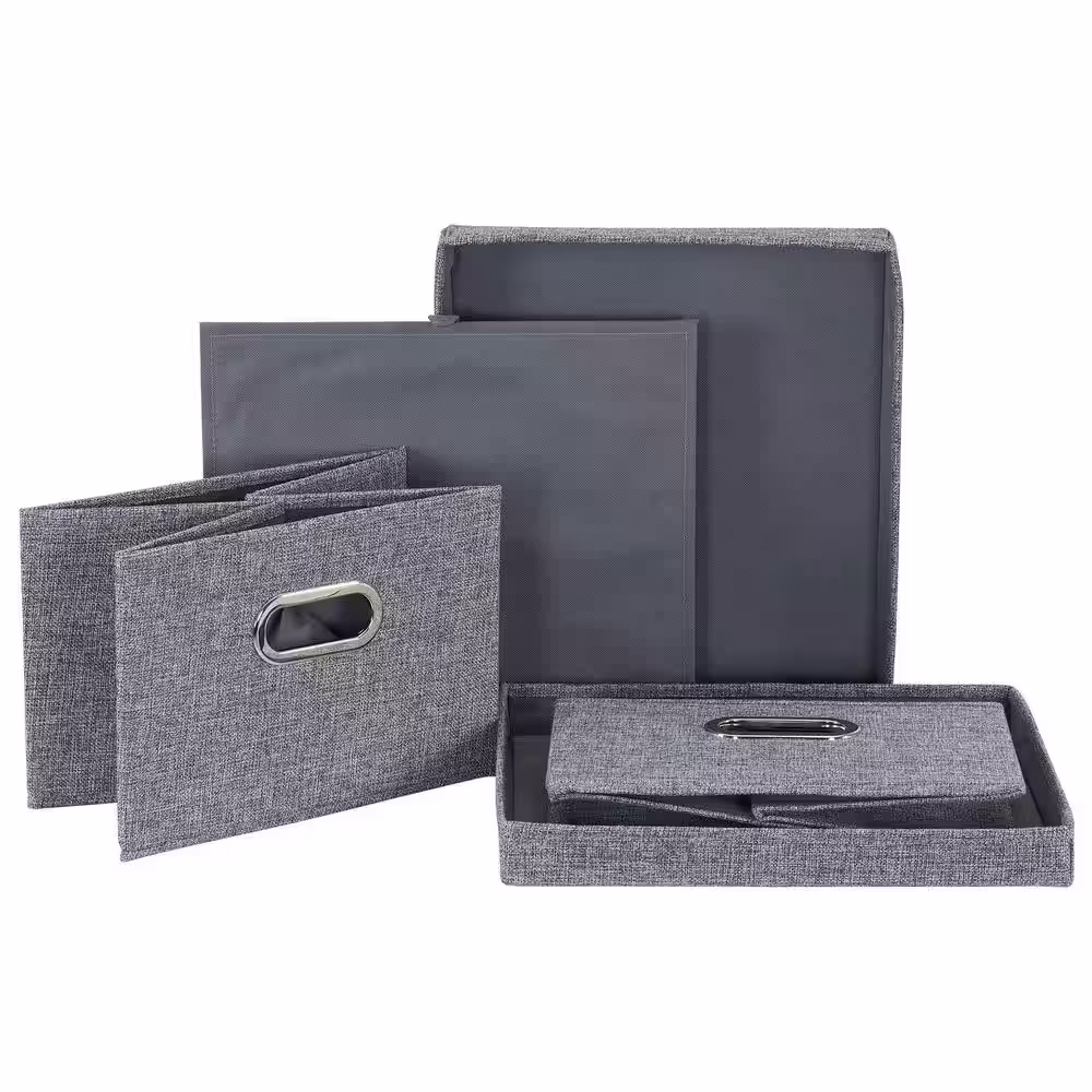 HOUSEHOLD ESSENTIALS 8 in. H x 13 in. W x 15 in. D Gray Fabric Cube Storage Bin 2-Pack