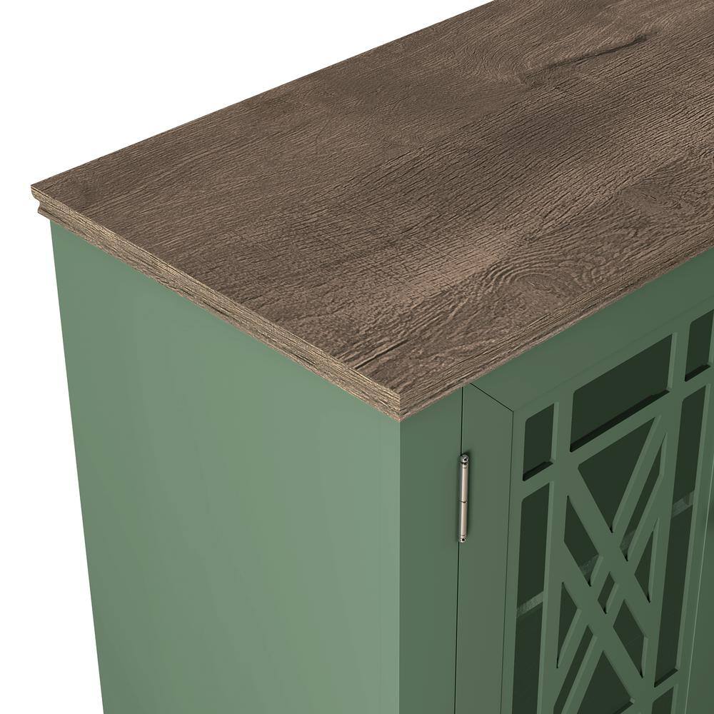 None Vintage Green MDF 38 in. Storage Buffet Sideboard with Floral Pattern Design Door