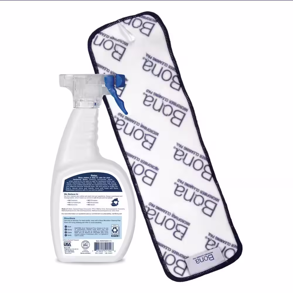 Bona 32 oz. Hardwood Floor Cleaner with Microfiber Wet Mop Pad Refill