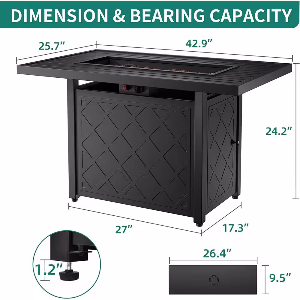 DEXTRUS 43 in. 50000 BTU Gas Fire Pit Ignition Systems with Hide Away Cover for Patio Camping