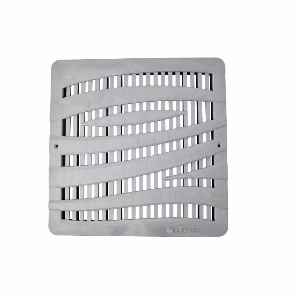NDS 12 in. Square Catch Basin Drain Grate, Decorative Wave Design, Gray Plastic