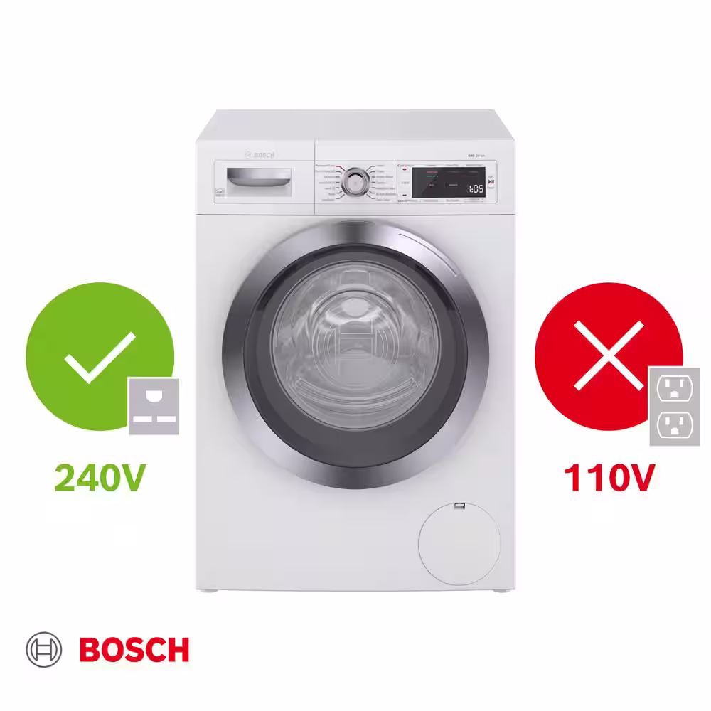 Bosch 800 Series 24 in. 2.2 cu. ft. 240-Volt White with Chrome Accents High-Efficiency Front Load Smart Washer, ENERGY STAR