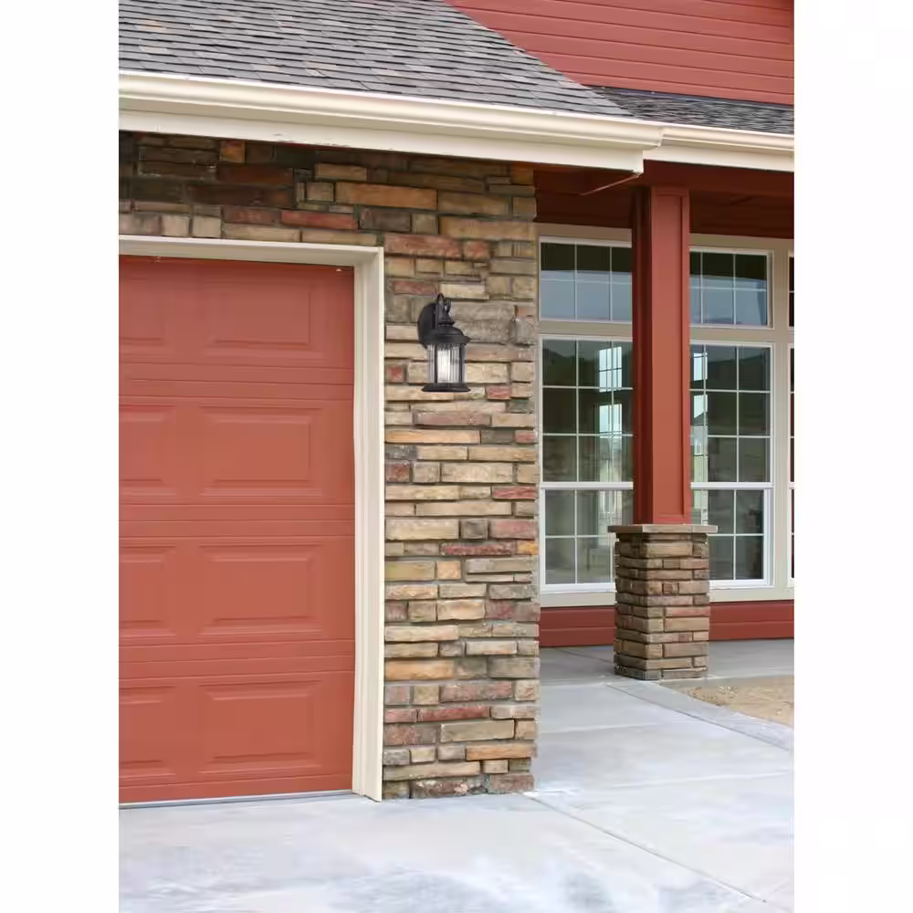 Westinghouse New Haven 1-Light Textured Black Outdoor Wall Mount Lantern with Clear Ribbed Glass