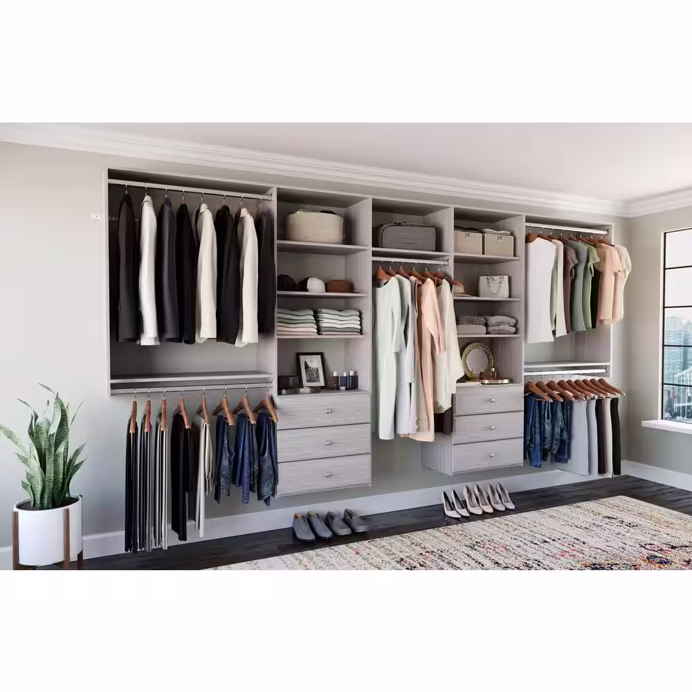 Closet Evolution 120 in. W - 144 in. W Rustic Grey Wood Deluxe Closet System