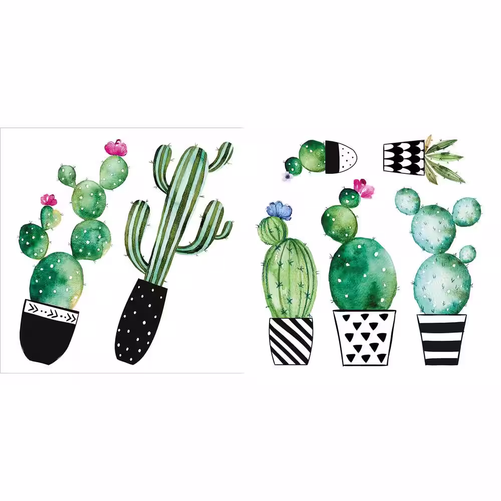 Home Decor Line Green Watercolor Cactus Wall Decals (Set of 8)