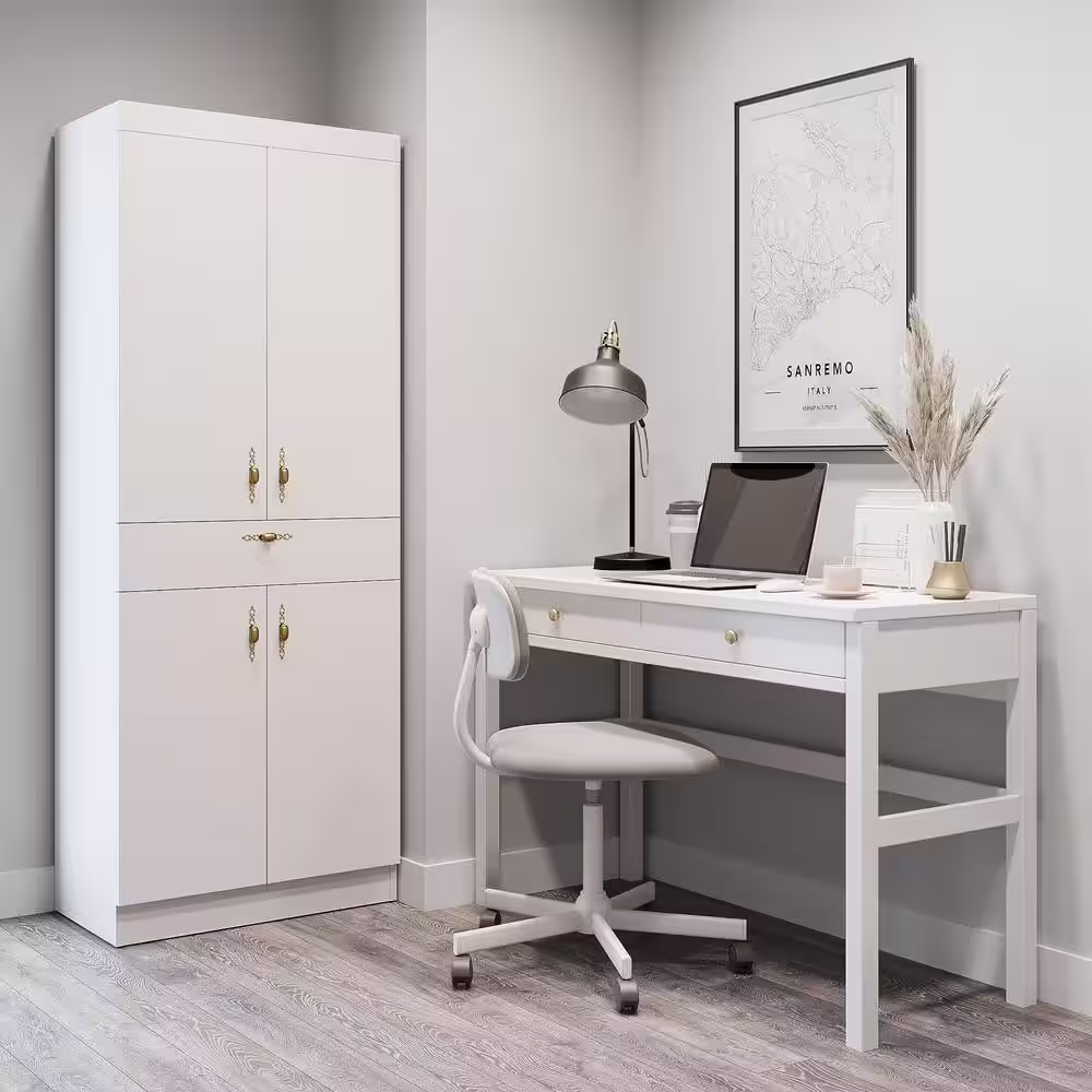 None Monti White Food Pantry with Drawer Kitchen Storage Cabinet