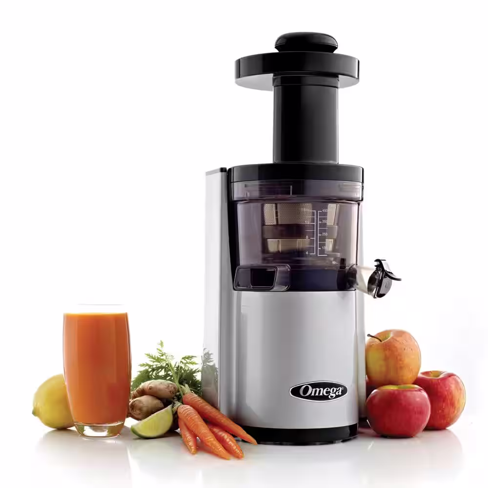 Omega Silver Vertical Juicer, Masticating, Rounded Front