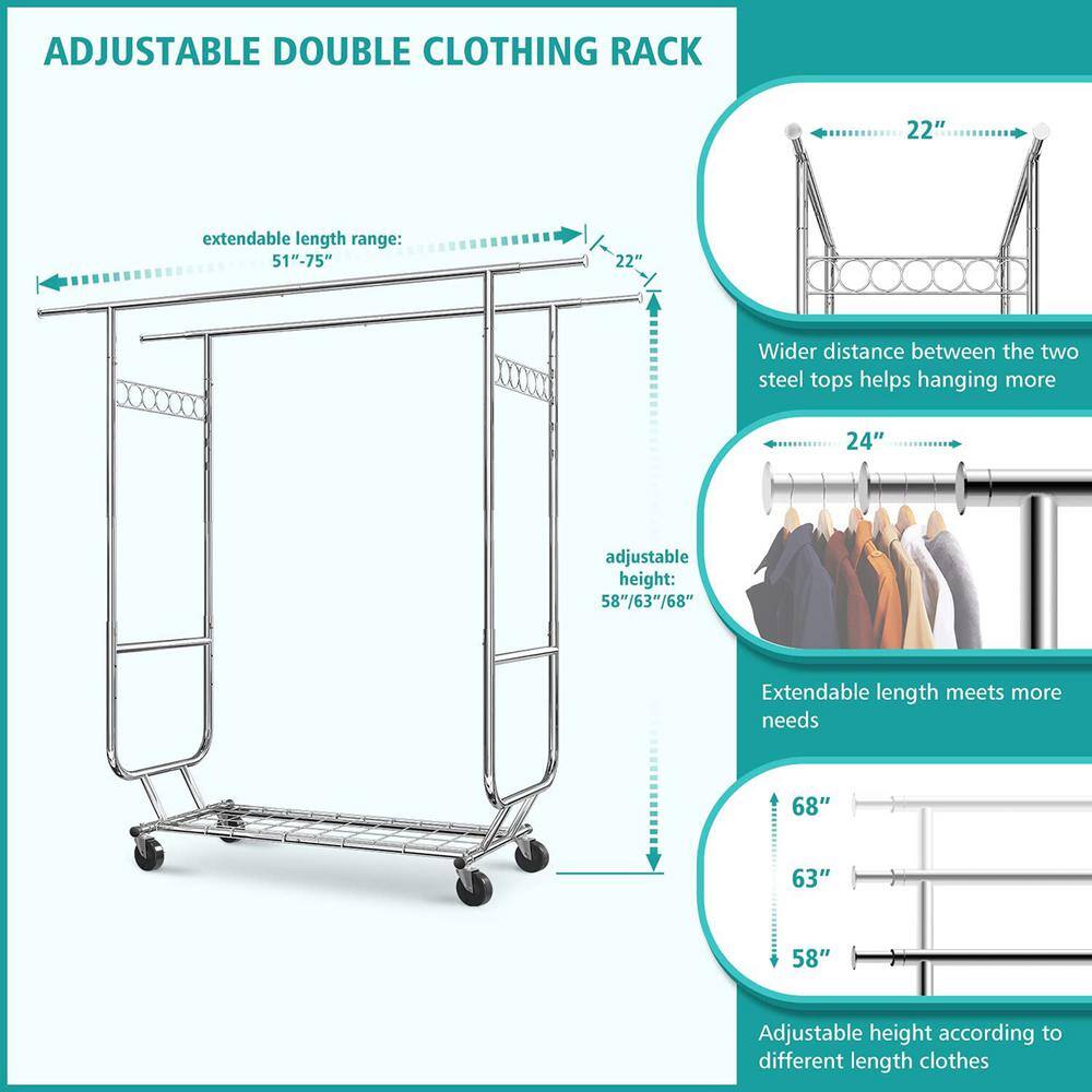 None Chrome Metal Adjustable Garment Clothes Rack 51 in. W x 68 in. H