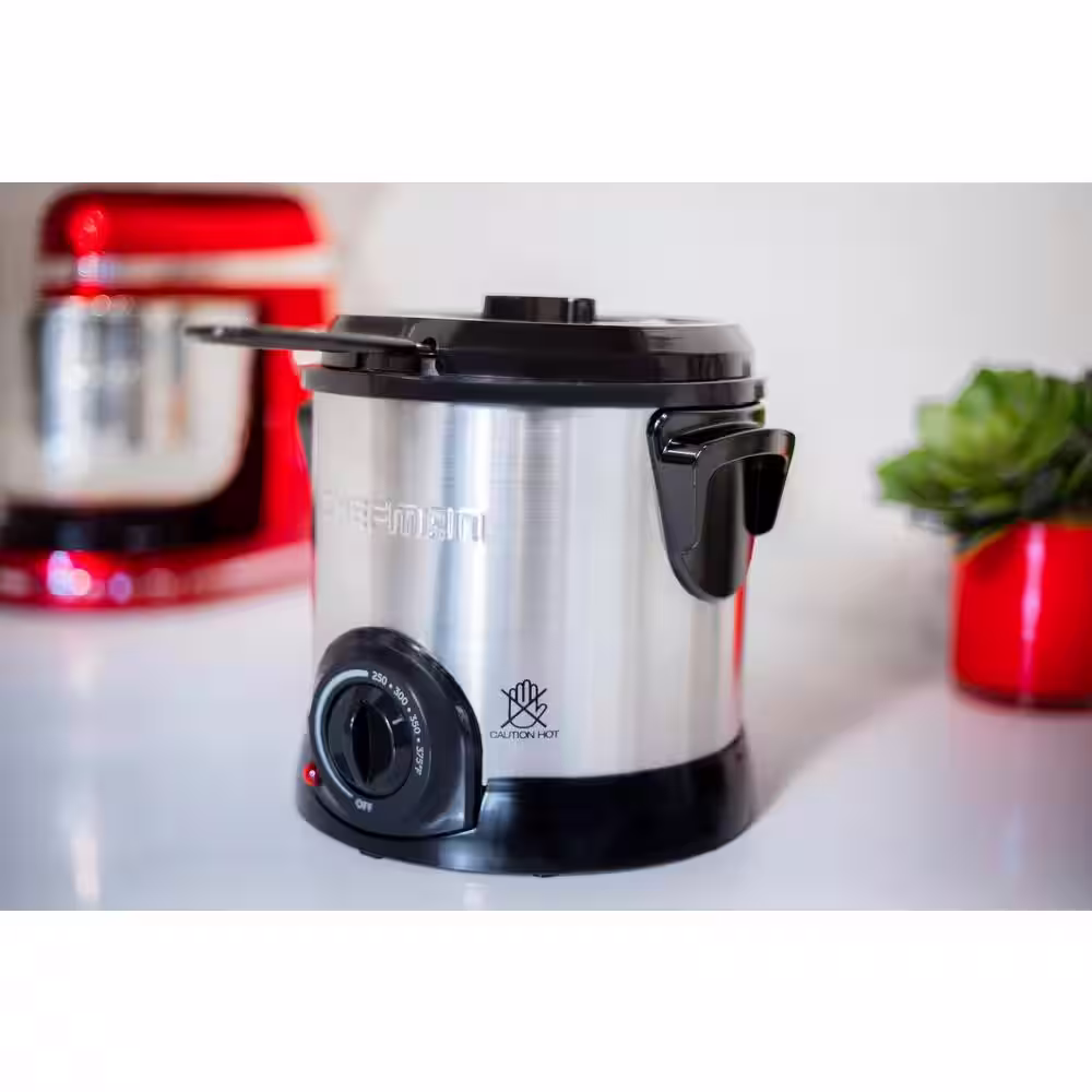 Chefman Deep Fryer with Removable Basket, Non-Stick Coating Adjustable Temperature Control, 1-l, Stainless Steel