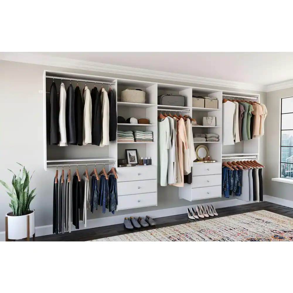 Closet Evolution 120 in. W - 144 in. W White Wood Deluxe Closet System