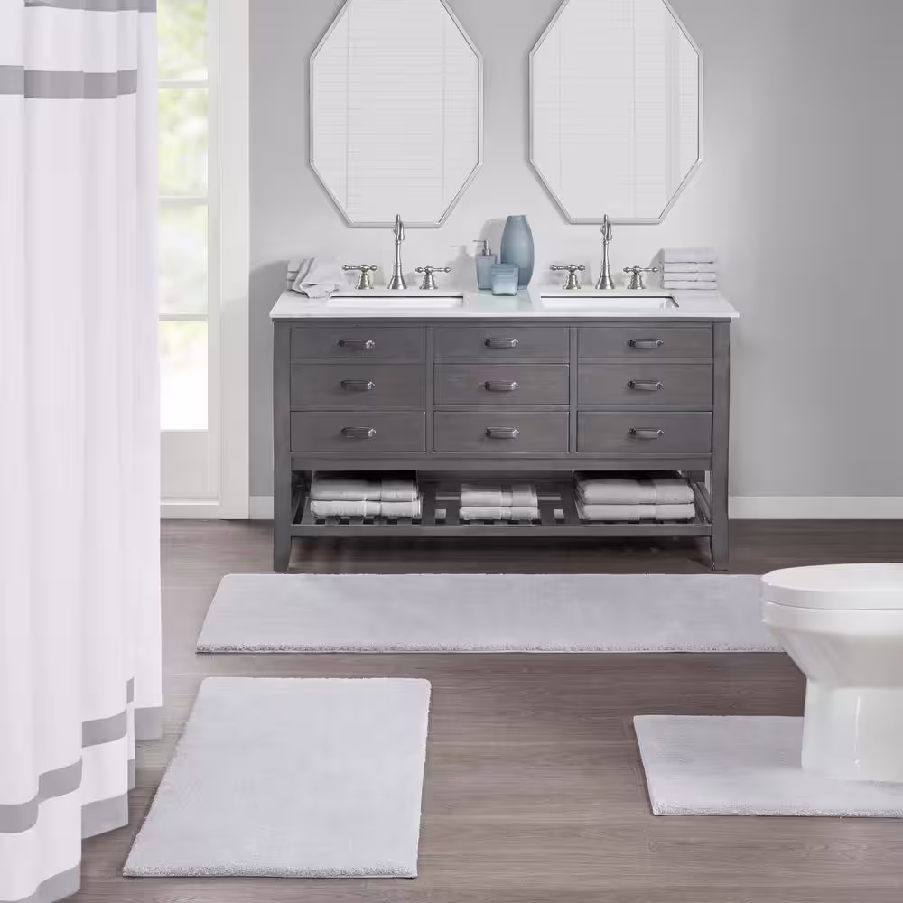 None Marshmallow Grey 24 in. x 72 in. Bath Mat