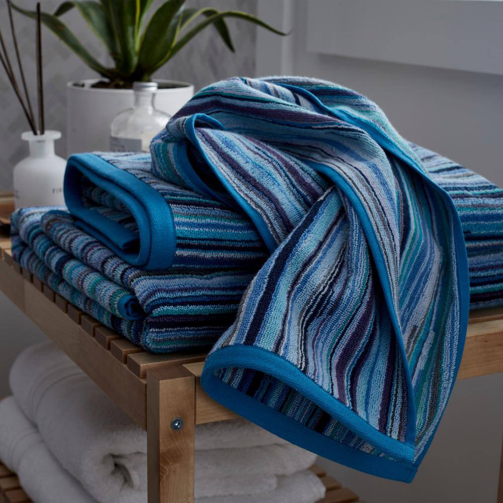 The Company Store Rhythm Blue Striped Cotton Single Hand Towel