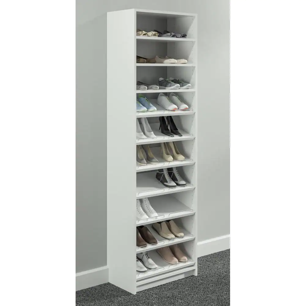 SimplyNeu 14 in. D x 25.375 in. W x 84 in. H White Shoe Storage Tower Wood Closet System Kit