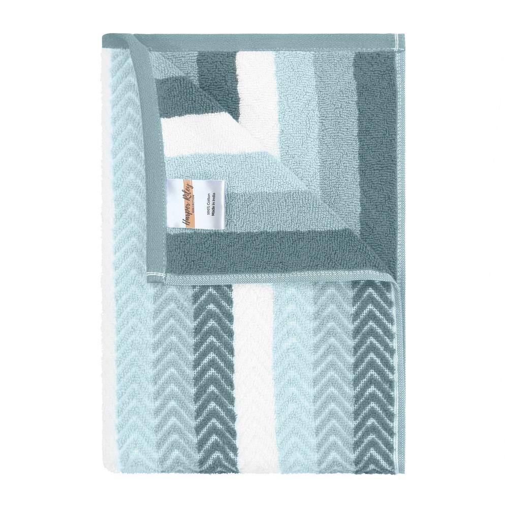 None Bryce Stripe 6-Piece Sea Blue Textured Cotton Bath Towel Set