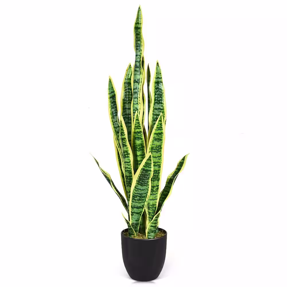 ANGELES HOME 3 ft. Green and Yellow Indoor Outdoor Decorative Artificial Snake Plant in Pot, Faux Fake Snake Plant