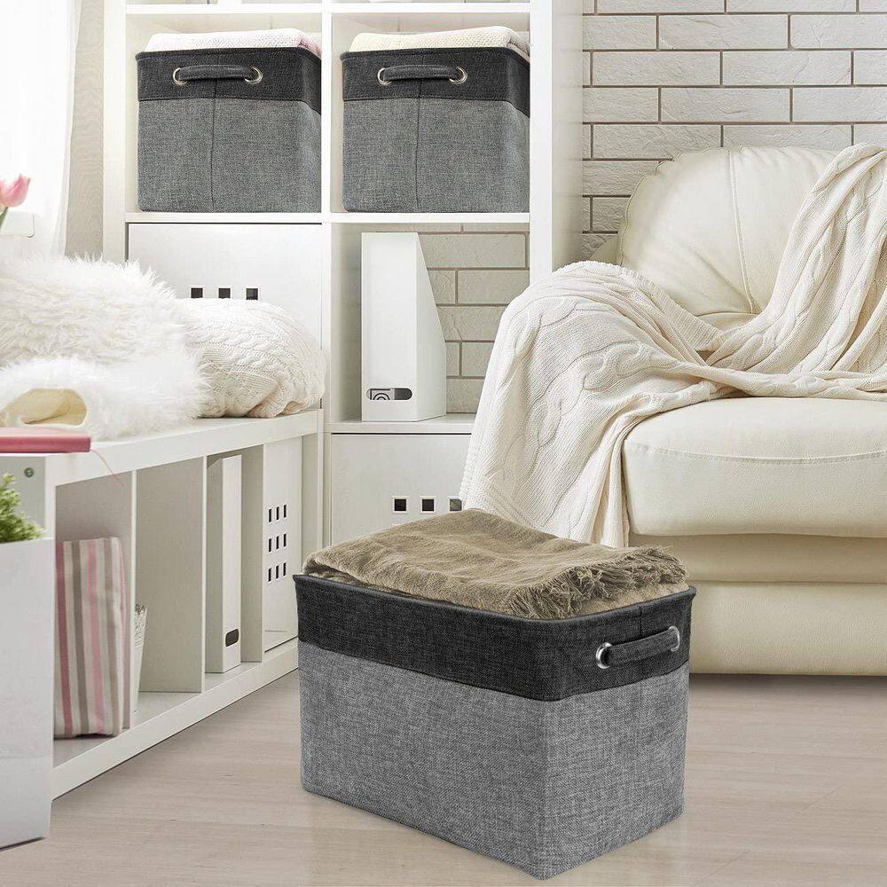 Sorbus 15 in. H x 10 in. W x 9 in. D Black Grey Fabric Cube Storage Bin with Carry Handles 3-Pack